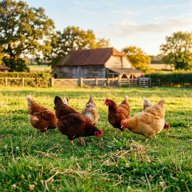 Free-range poultry on farm