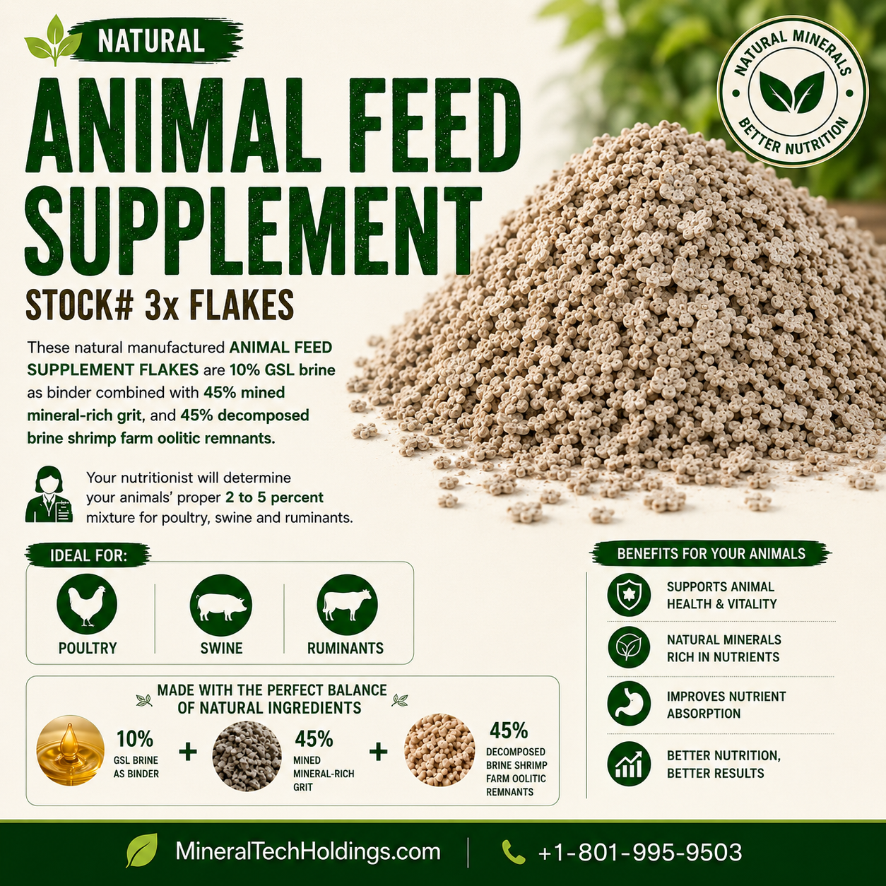3x animal feed supplement flakes product graphic