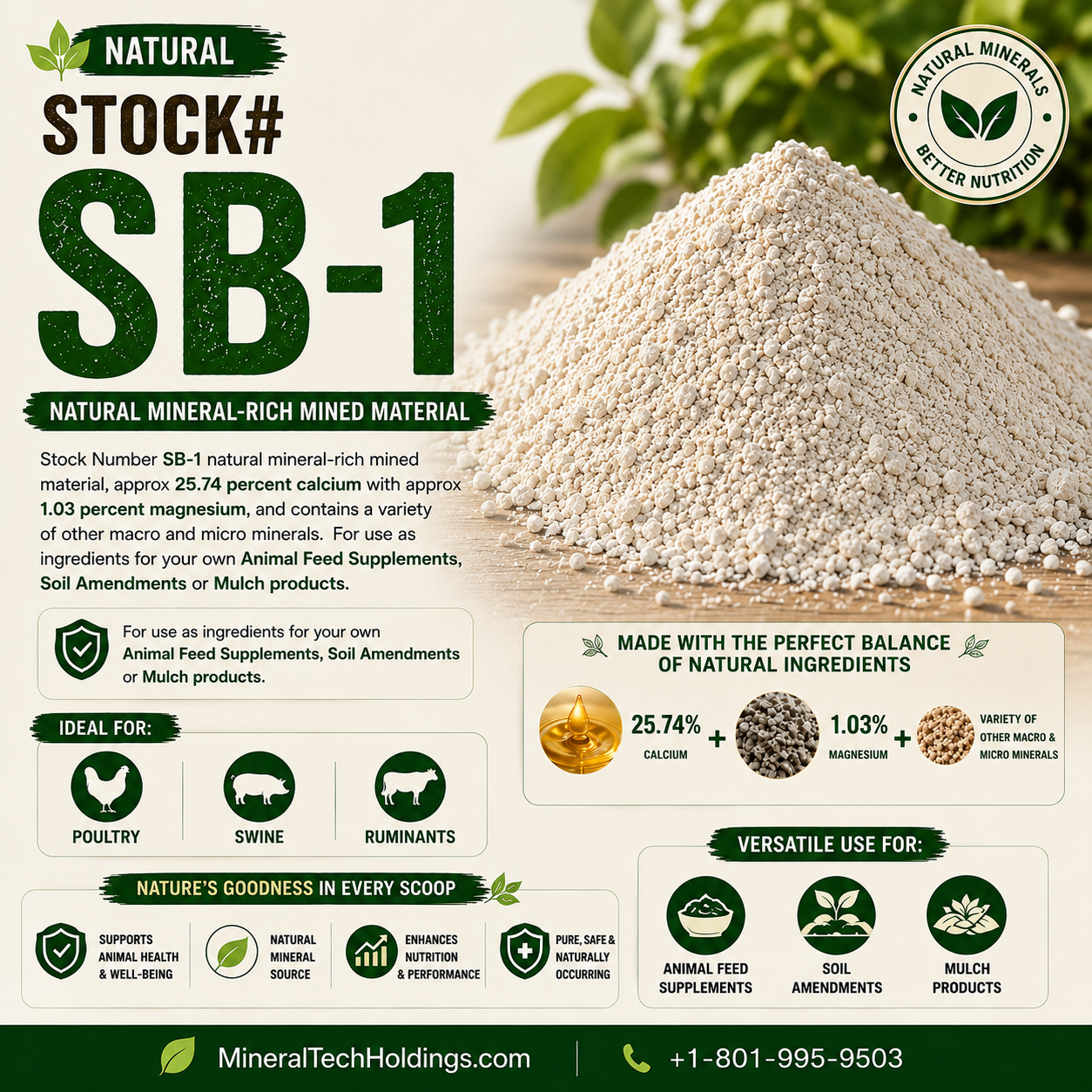 SB-1 natural mineral-rich mined material product graphic