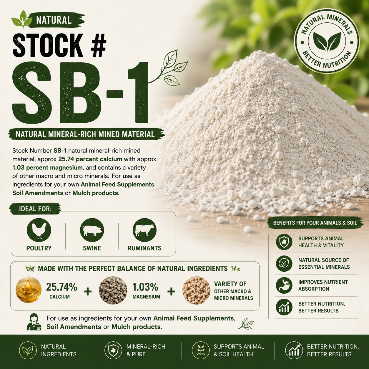 SB-1 natural mineral-rich mined material product graphic