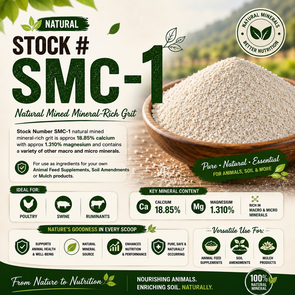 SMC-1 natural mined mineral-rich grit product graphic